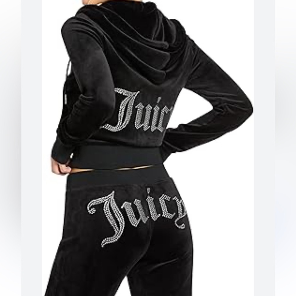 Juicy Couture Black Rhinestone Logo Velour Track Pants